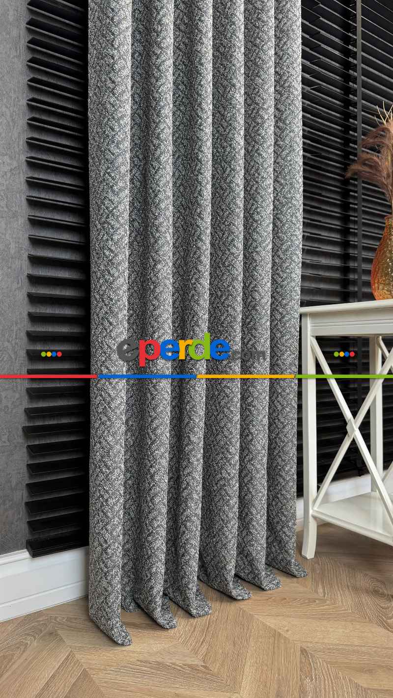 Gri Premium Jakar Dokuma Fon Perde