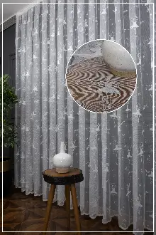 Balerin Desenli Ekru Renkli Kız Çocuk Odası İçin Tül Perde