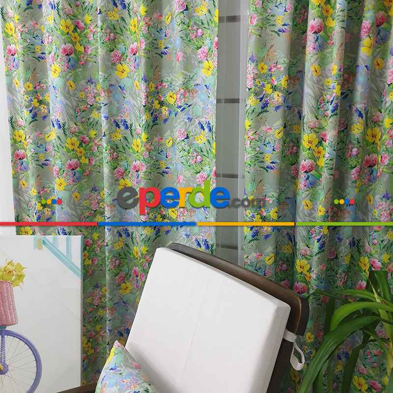 Çiçek Desenli Fon Perde K314 - Kumaşı Kalındır Duck Bezi Değildir- Gri-Füme-Antrasit-Sarı-Mor-Lila-Çok Renkli