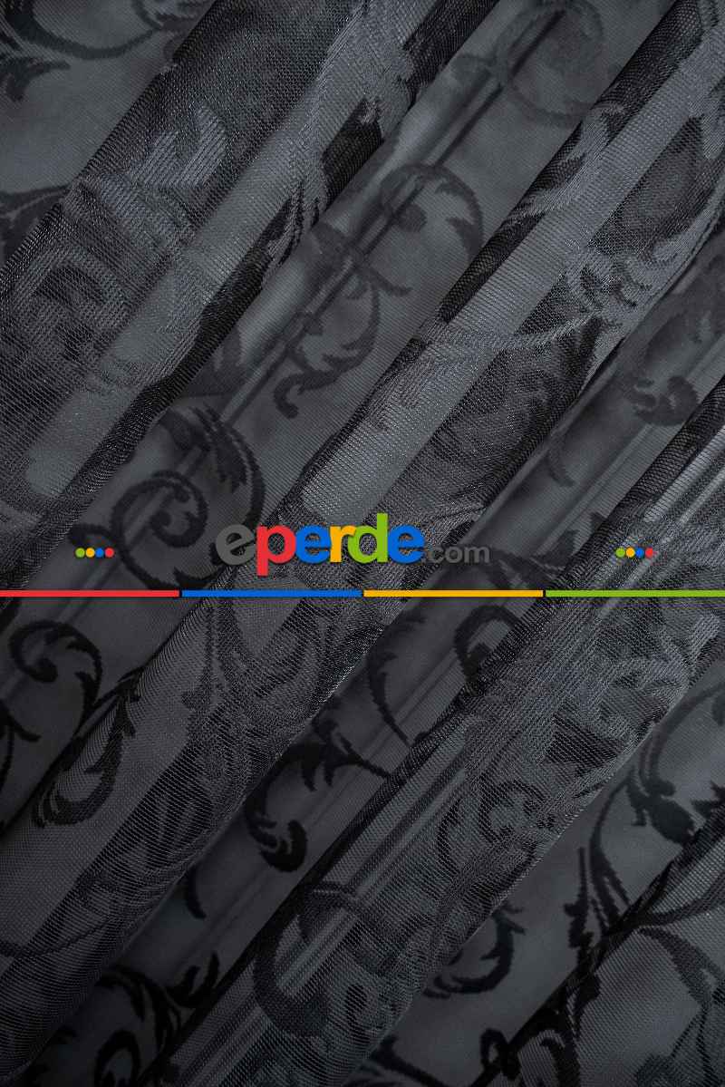 Sarmaşık Şal Desen Siyah Renk Desen Tasarım Tül Perde