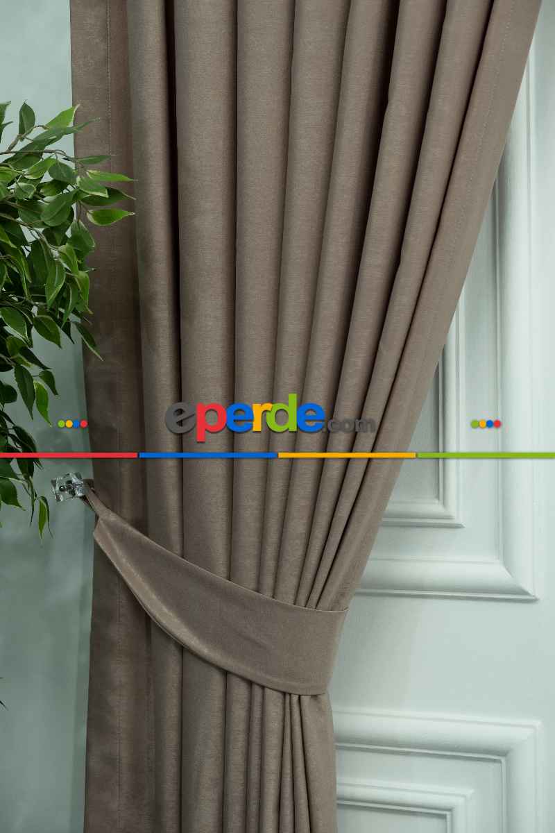 Salon - Soft Bej Fon Perde Dökümlü En - Bej