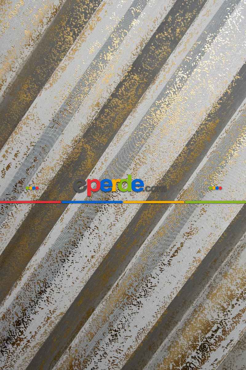 Yatak Odası - Modern Altın Varaklı Keten Tül Perde Yüksek Kalite