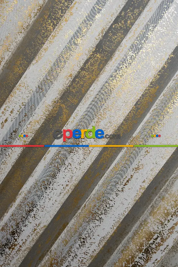 Salon Tül - Modern Altın Varaklı Keten Tül Perde Yüksek Kalite