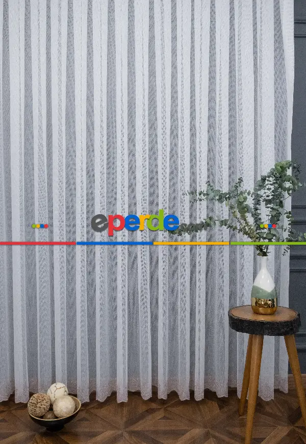 Salon Tül Perde - Şehrazat Fransız Danteli Etek Ucu Pembe Nakışlı Örme Tül