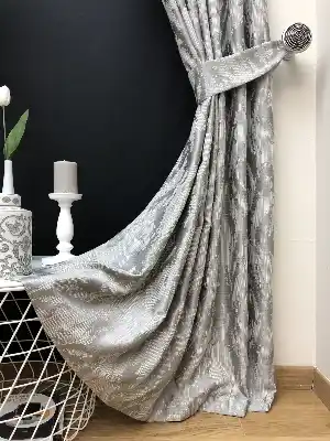Salon Perdesi - Açık Gri Desenli Jakar Fon Perde (geniş En:280 Kumaş)- Gri Açık