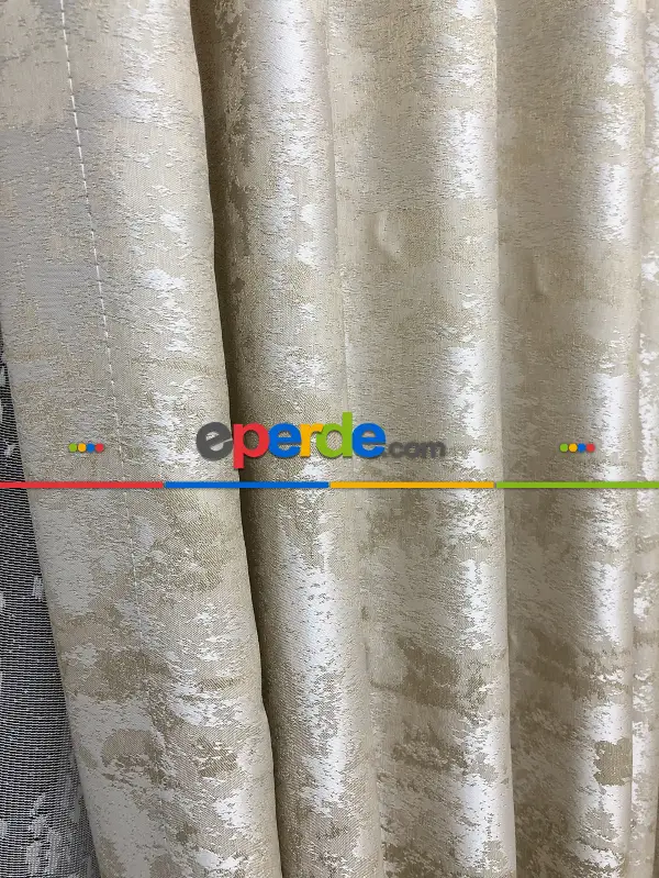 Patinedesenli Krem - Katyonik Jakar Fon Perde- Krem