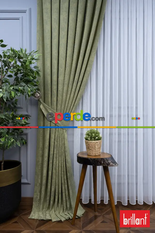 Brillant Mat Jakar Desen Fon Perde ( Dökümlü Fon )- Yeşil