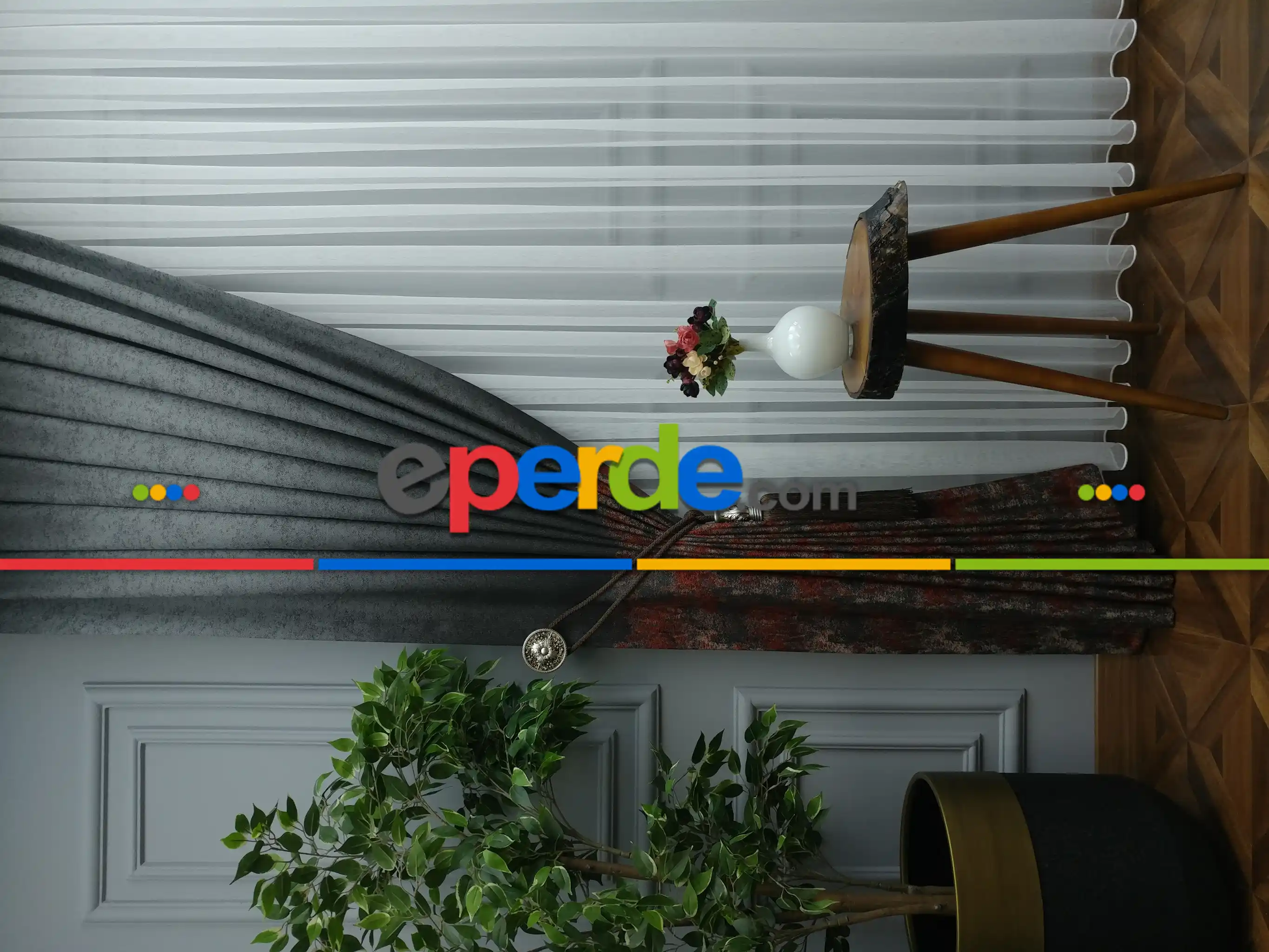 Salon Perdesi - Antrasit Kremit Jakar Fon Perde (180)- Kiremit Rengi