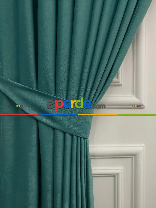 Salon - Soft Fon Perde Açık Petrol Dökümlü En - Petrol Mavisi