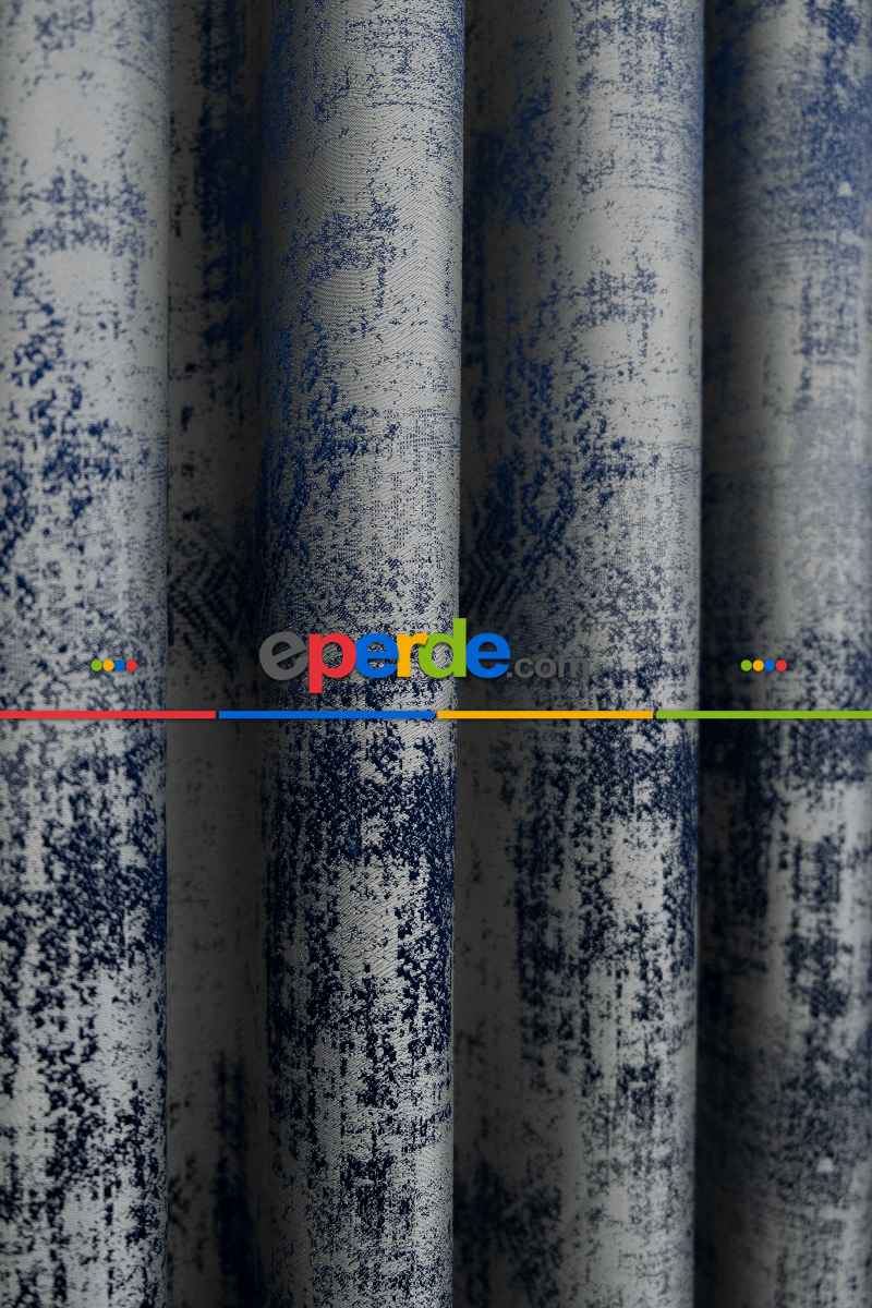 Oturma Odası - PatineDesenli Mavi Gri - Jakar Fon Perde