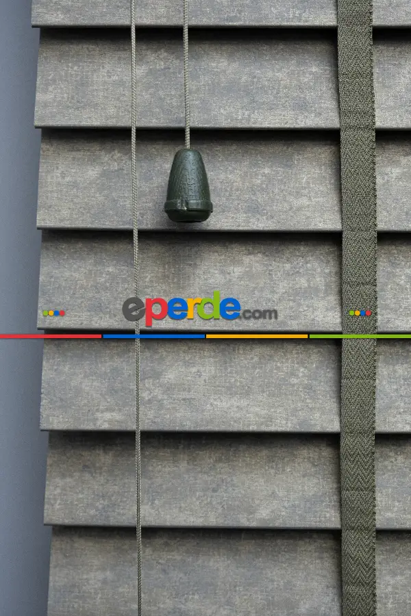 50 Mm Ahşap Jaluzi Perde - Kurdelalı- Haki