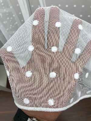 Puantiyeli Spor Desenli Tül Perde- Ekru - Kurşunlu Tül