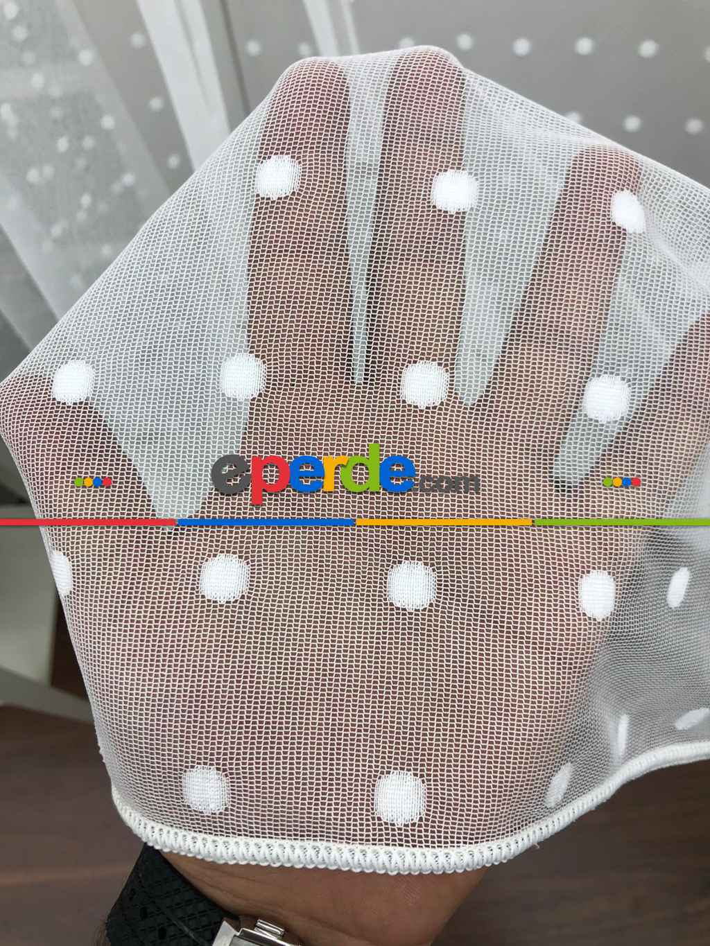 Puantiyeli Spor Desenli Tül Perde- Ekru - Kurşunlu Tül