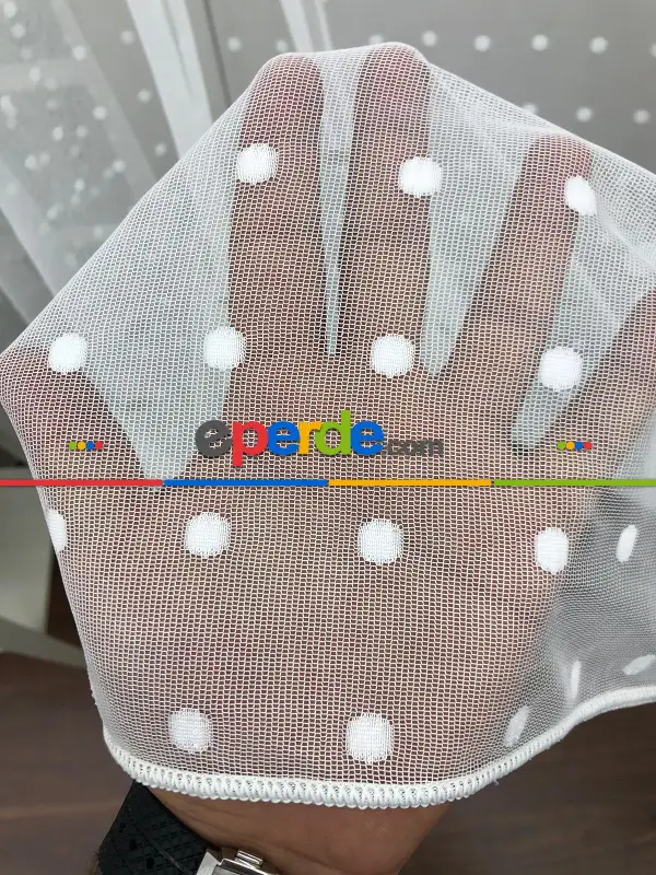 Puantiyeli Spor Desenli Tül Perde- Ekru - Kurşunlu Tül