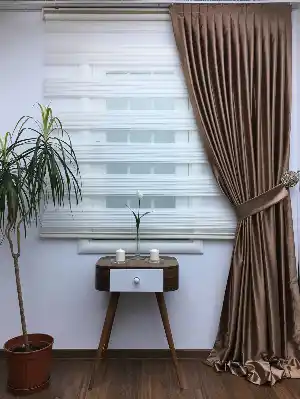 Bakır Rengi Düz Fon Perde Hazır 1tkm Sıkpile- Kahve Açık