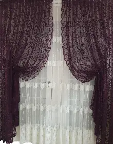 Tül Fon Mor Renk Büzgülü Tül Yeni Moda Fon Perde- Mor 70cm X 270cm 