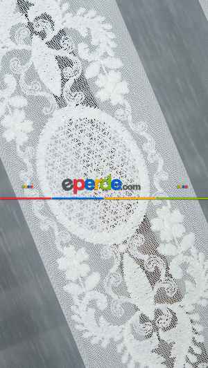 Brillant Ayna Desen Beyaz İşlemeli Tül Perde