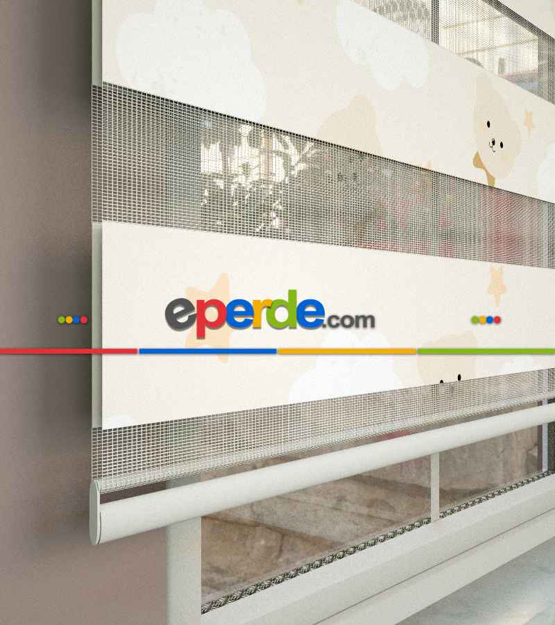 Yıldız Desenli Baskılı Zebra Perde- Çok Renkli