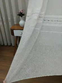 Koyu Krem - Keten Tül Perde- Krem Koyu - Kurşunlu Tül