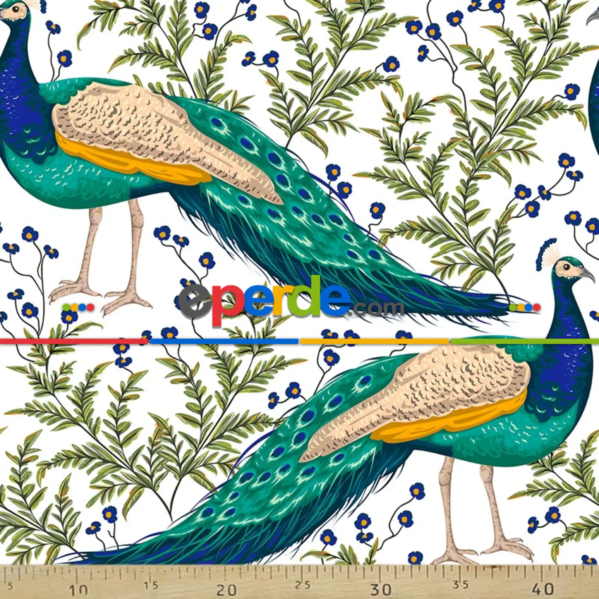 Tropikal Desenli Fon Perde Evm222 -t - Kumaşı Kalındır Duck Bezi Değildir.- Yeşil-Mavi-Beyaz-Çok Renkli