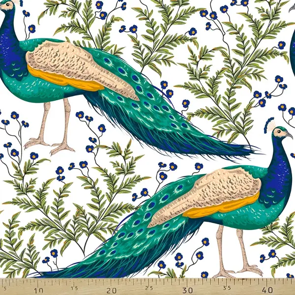 Tropikal Desenli Fon Perde Evm222 -t - Kumaşı Kalındır Duck Bezi Değildir.- Yeşil-Mavi-Beyaz-Çok Renkli