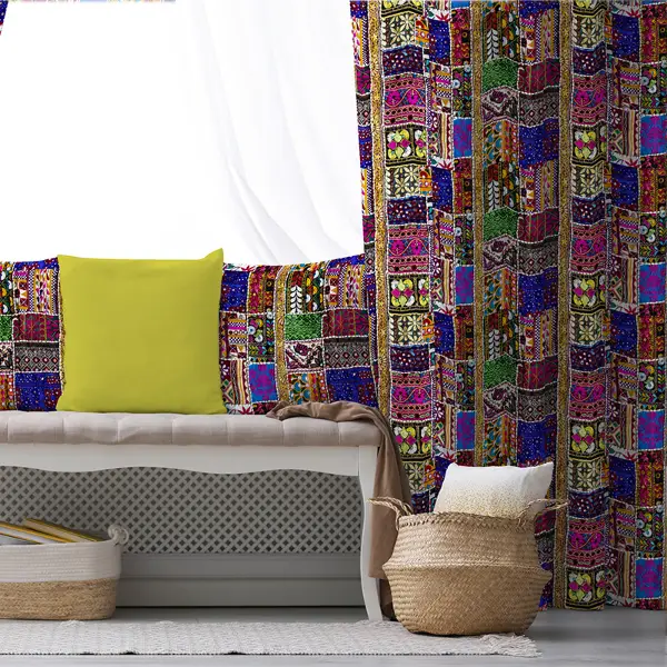 Etnik Kilim Desenli Fon Perde Evim553 Kumaşı Kalındır Duck Bezi Değildir- Mavi-beyaz