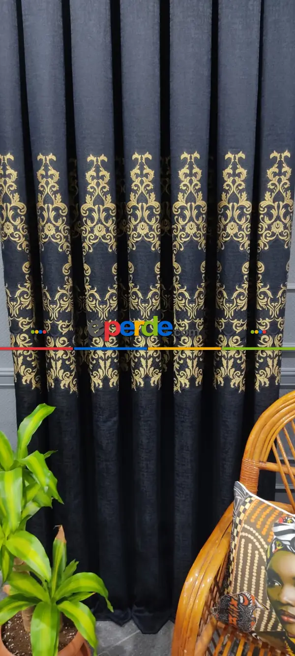 Yatak Odası - Lacivert Damask Desenli, Dokuma Fon Perde, Adet Fiyatıdır, İstediğiniz Boy Ölçüsünde Dikilir, Eni 50 İla 100cm Arası Seçenekler, Sık Piledir 50cm X 1cm 