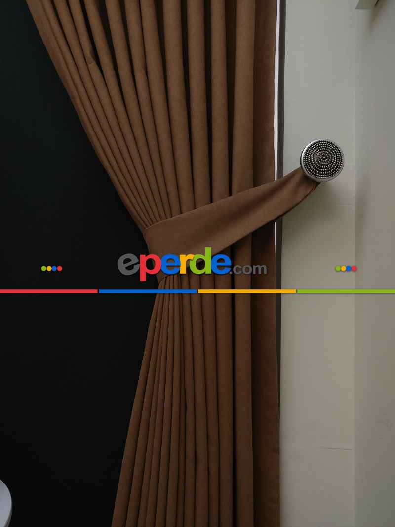 Genç Odası - Düz Renk Kahverengi Dökümlü Fon Perde 807