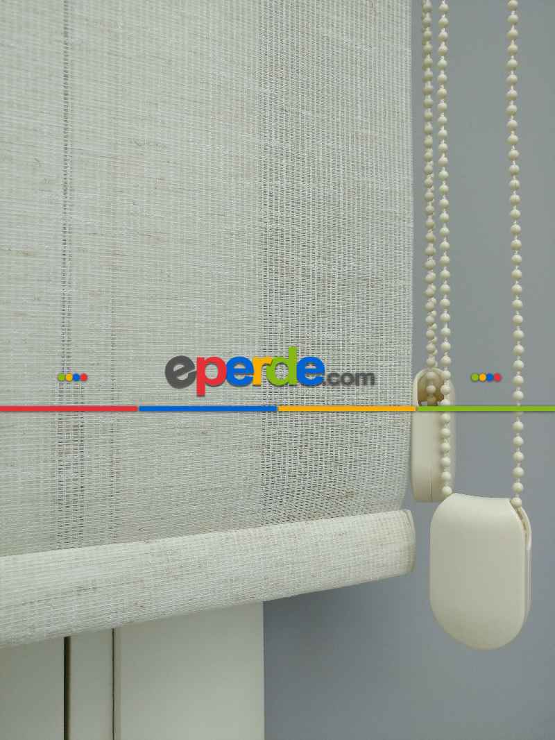 Çiftli Sistem Naturel Keten Tül Stor- Bej