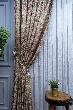 Patine Desenli Valencia Jakar Dokuma Fon Perde- Bej-kiremit Rengi