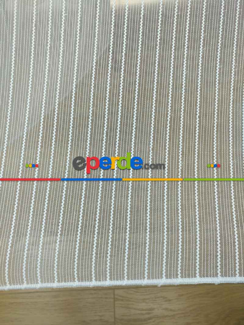 Boyuna Zincir Desenli Düz Tül Perde- Ekru - Kurşunlu Tül