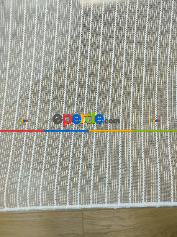 Salon Tül Perde - Boyuna Zincir Desenli Düz Tül Perde- Ekru