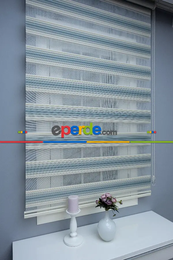 Zebra Perde Pileli Renk Geçişlili Turkuaz Zebra Perde- Turkuaz