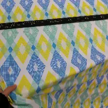 Genç Odası - Geometrik Desenli Fon Perde Evm252 _g - Kumaşı Kalındır Duck Bezi Değildir.- Mavi-sarı-beyaz-çok Renkli