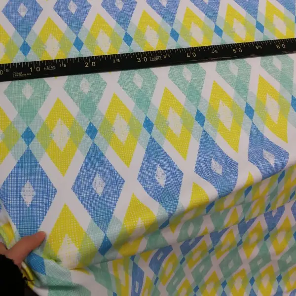 Genç Odası - Geometrik Desenli Fon Perde Evm252 _g - Kumaşı Kalındır Duck Bezi Değildir.- Mavi-sarı-beyaz-çok Renkli