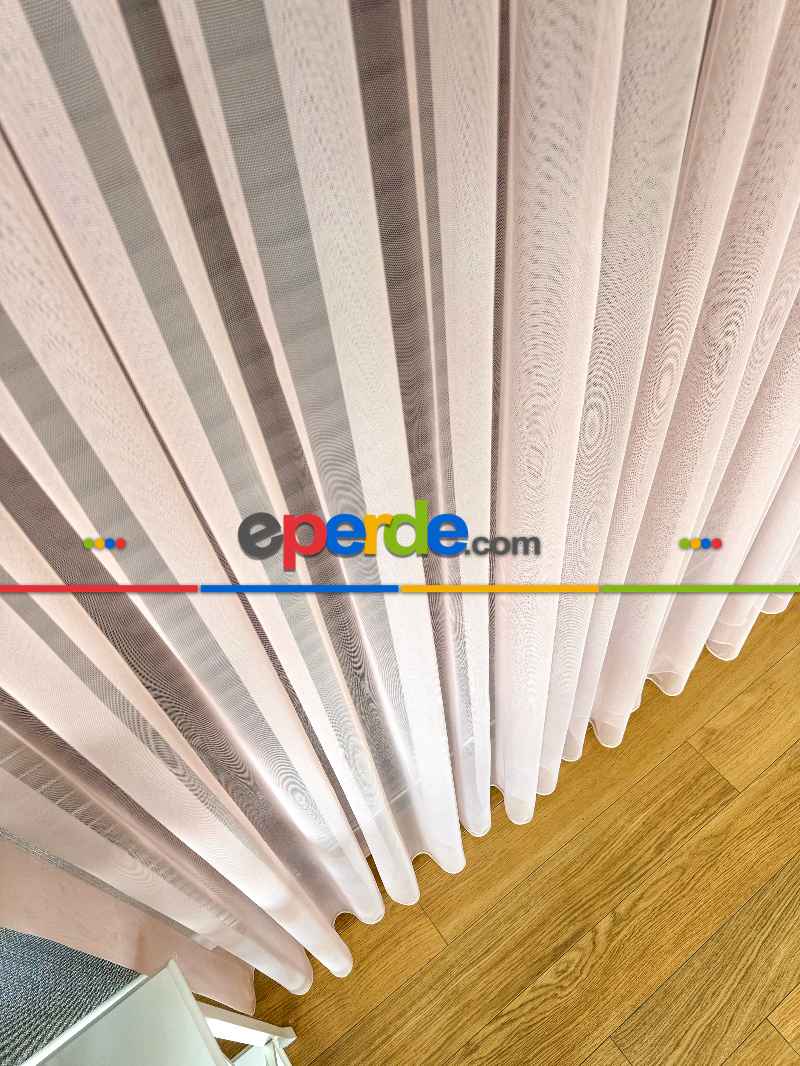 Pembe Grek Zemin Düz Tül Perde - Kurşunlu