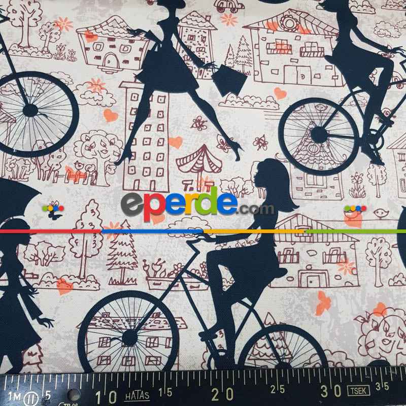 Şemsiyeli Kız Desenli Fon Perde Evm827 Kumaşı Kalındır Duck Bezi Değildir- Siyah-Beyaz