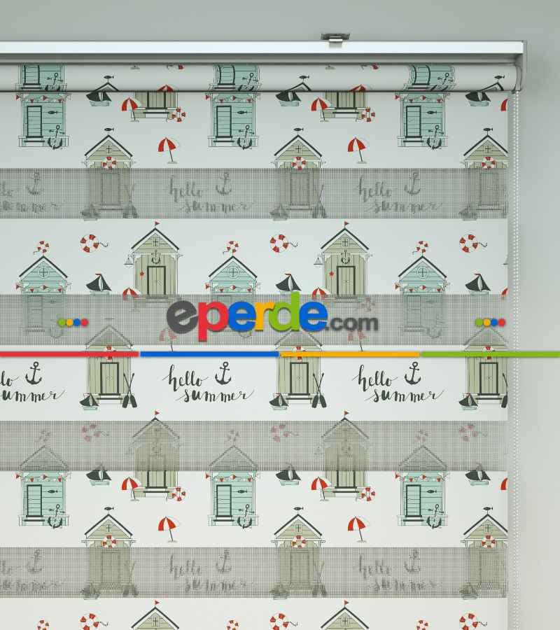 Bekçi Klübesi Baskılı Zebra Perde- Kırmızı-beyaz-turkuaz-turkuaz