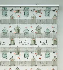 Bebek Odası Zebra Perde - Bekçi Klübesi Baskılı Zebra Perde- Kırmızı-Beyaz-Turkuaz-Turkuaz