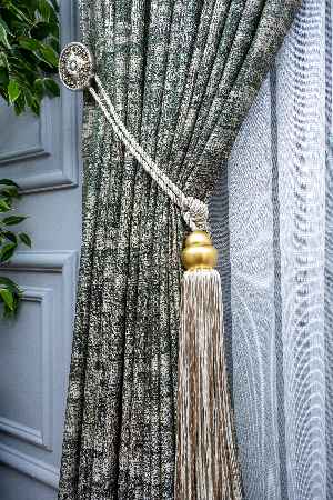 Patinedesenli Carmen Jakar Dokuma Fon Perde- Yeşil-bej