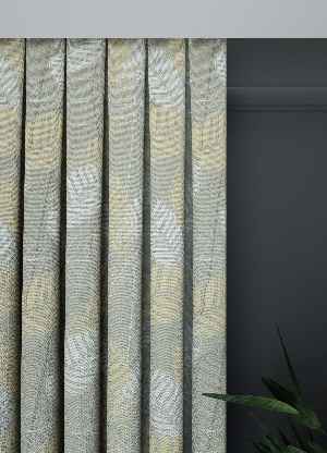 Dökümlü Kumaştan Geniş En Açık Haki Yaprak Desen Fon Perde 1. Kalite