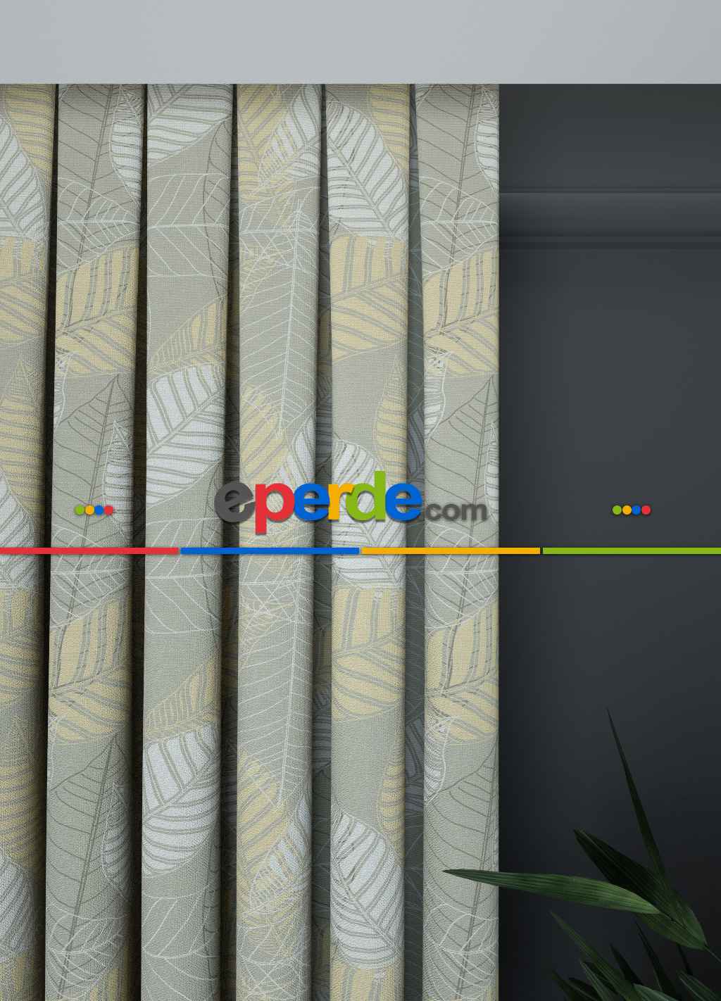 Dökümlü Kumaştan Geniş En Açık Haki Yaprak Desen Fon Perde 1. Kalite