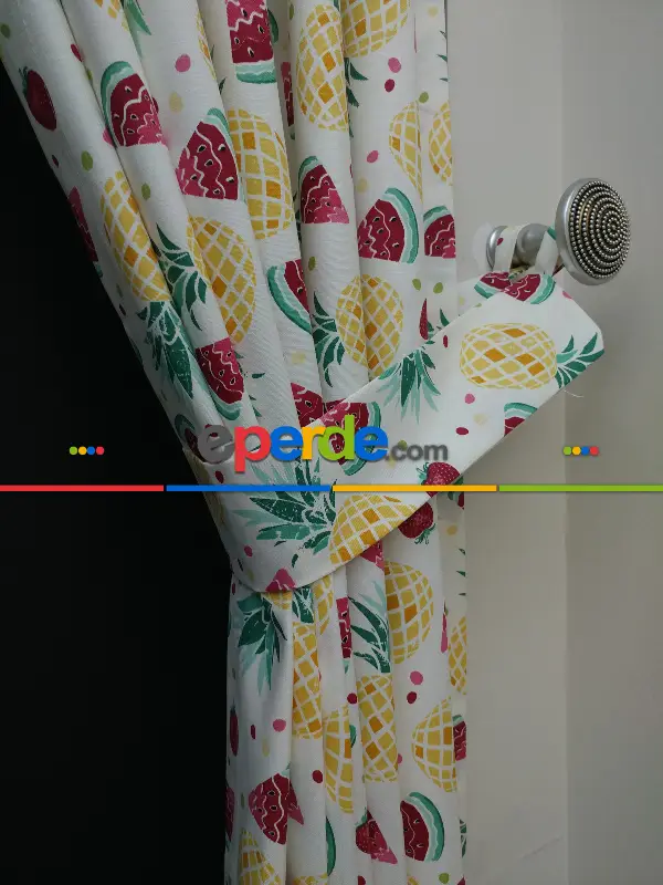 Karpuz-ananas-çilek Desenli Fon Perde (leke Tutmaz )- Kırmızı-Hardal Sarısı