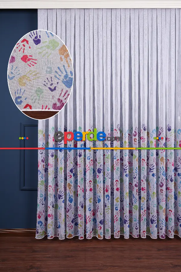 Genç Ve Çocuk Odası Renkli Eller Baskılı Tül Perde