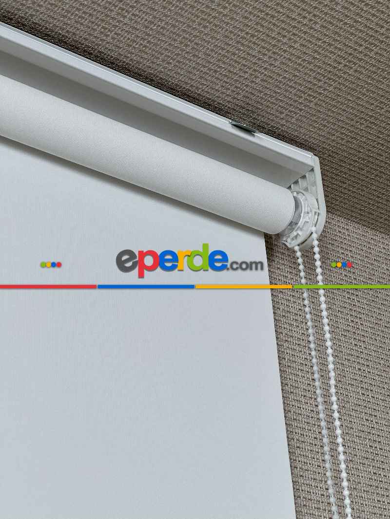 Ekru Lazer Kesimli Stor Perde ( Lazer Kesim Fiyata Dahildir) Metal Kasalı - Yüksek Kalite - Kornişe Kolay Montaj Seçenekli