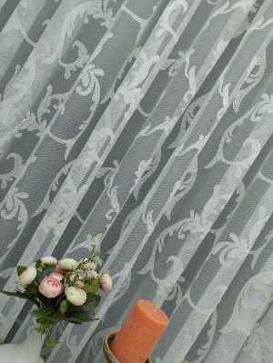 Salon İçin - Şal Desenli Özel Örme Dokulu Tül Perde - Ekru Renk - Kruvaze Model Dikiş Seçenekli - Ütü İstemez