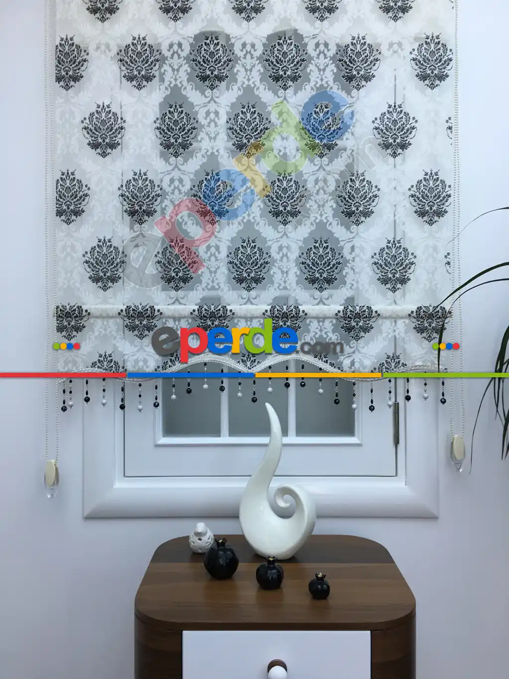 %40 Indirimli !!! Damask Desen Çiftli Sistem Stor Perde 658970024- Siyah