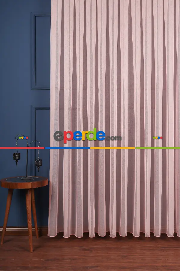 Yatak Odası - Pudra Pembe Düz Tül Perde