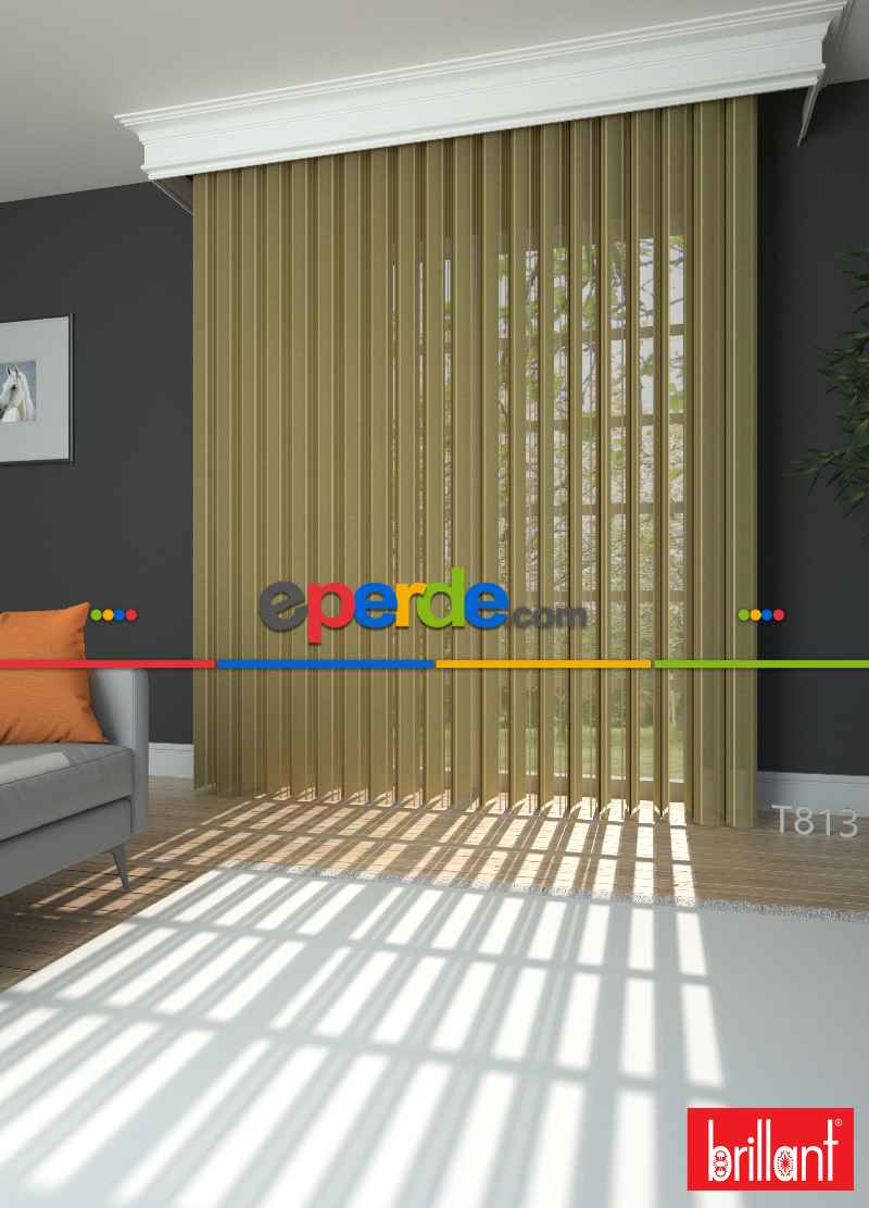 Brillant Akıllı Tül Perde Hardal Renkli Tül Dikey Zebra Perde Düz 1. Kalite