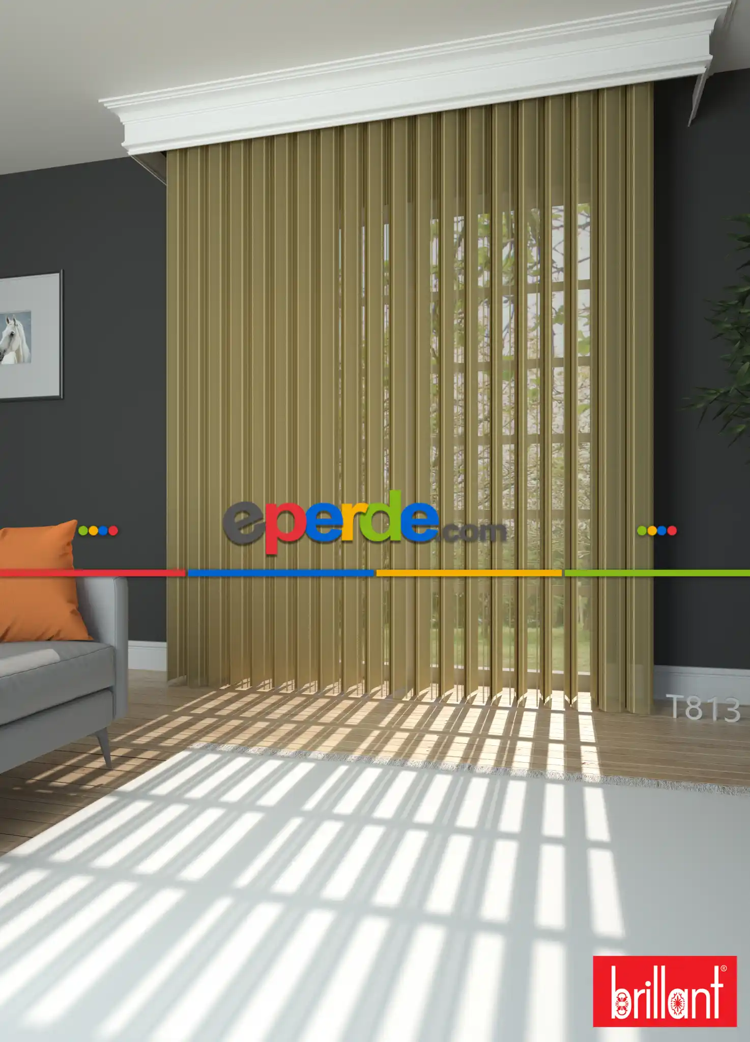 Brillant Akıllı Tül Perde Hardal Renkli Tül Dikey Zebra Perde Düz 1. Kalite